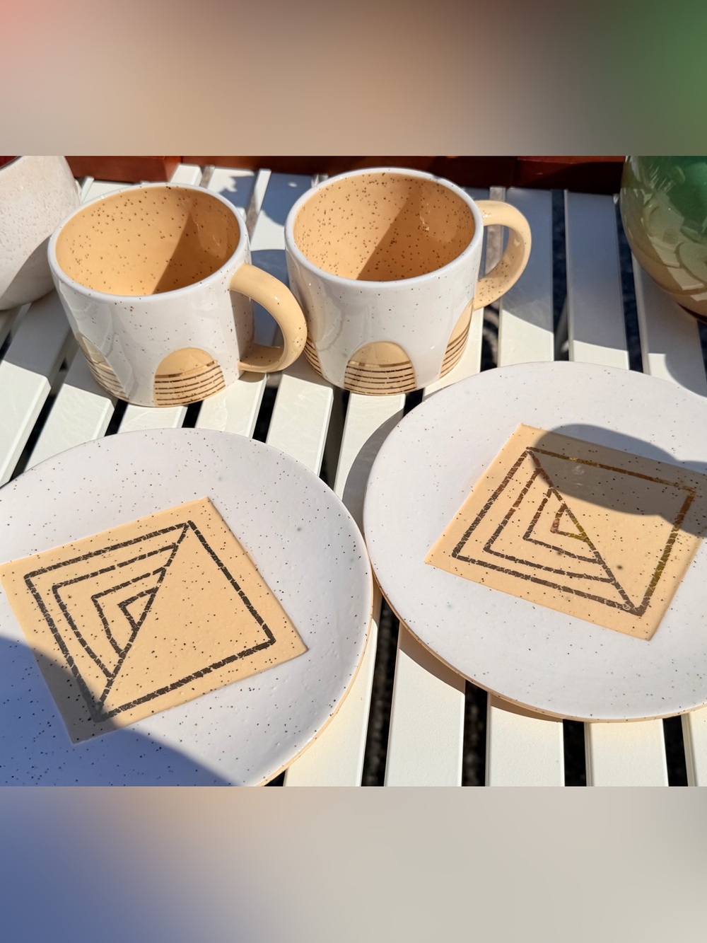 Anthropologie Speckled Cream & White Ceramic Mug Set